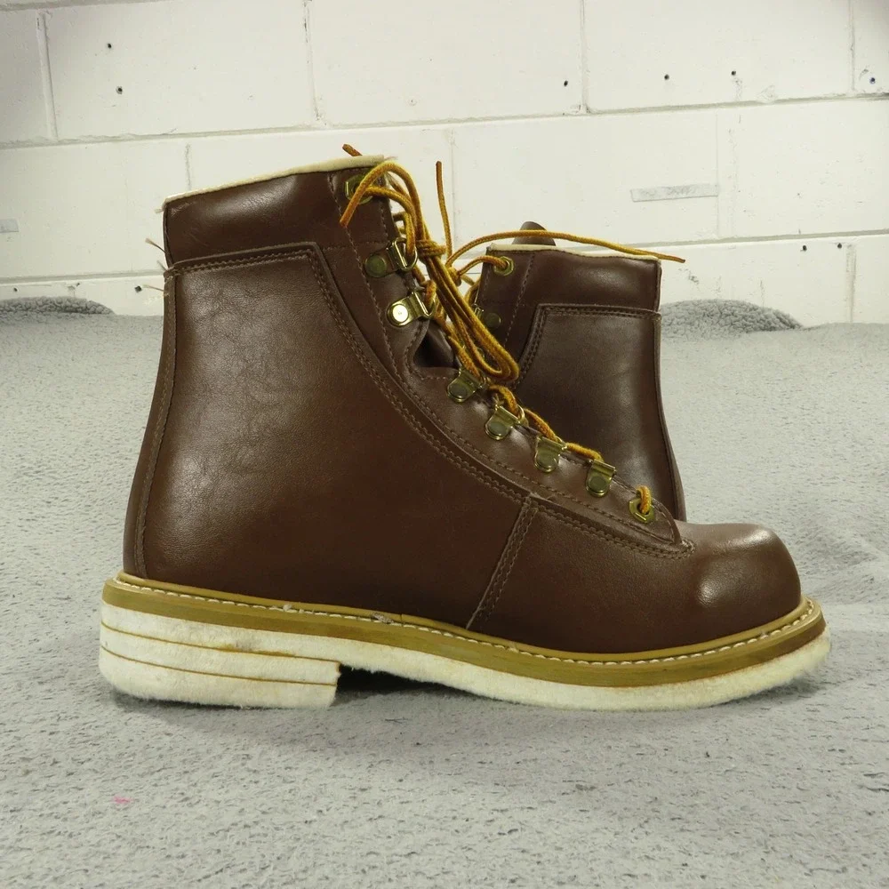 Vintage LL Bean Mens 8 Felt Sole Wading Fly Fishing Boots 80s Made in USA Brown